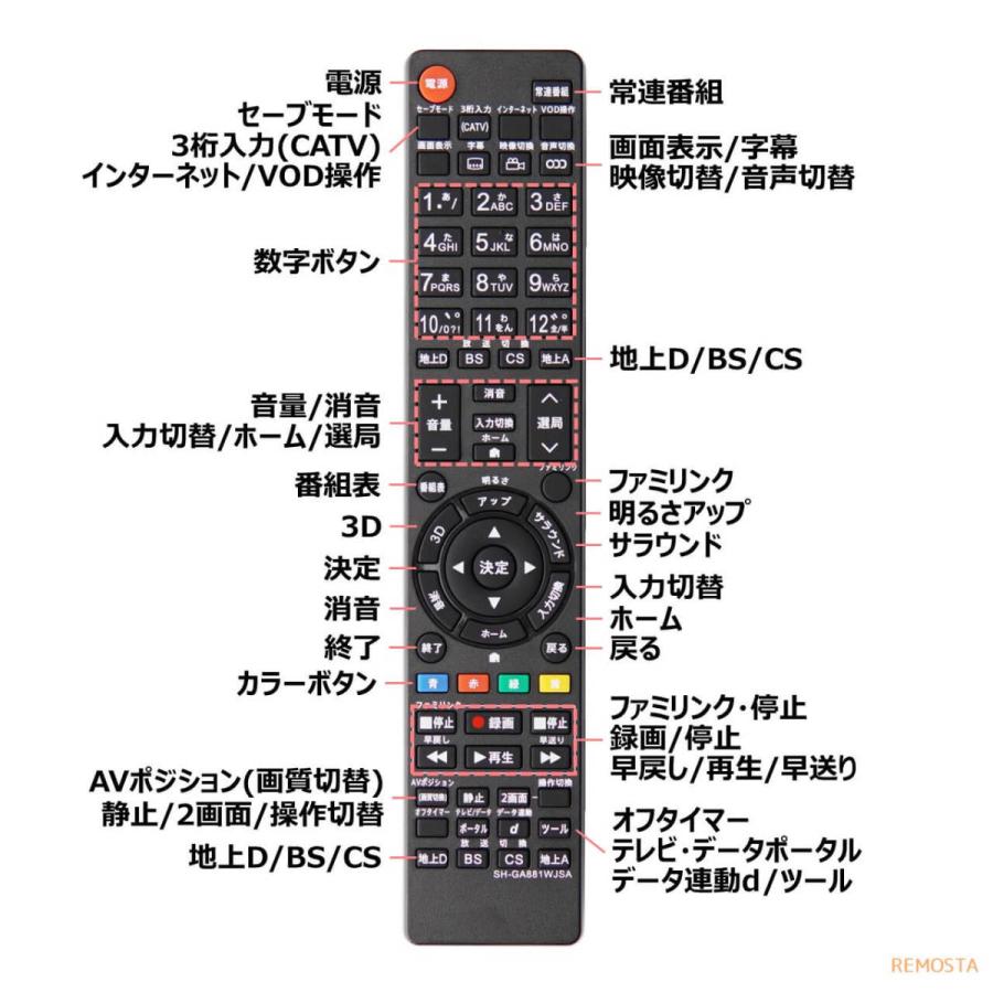 REMOSTA（リモスタ） 互換品 シャープ アクオス テレビ リモコン