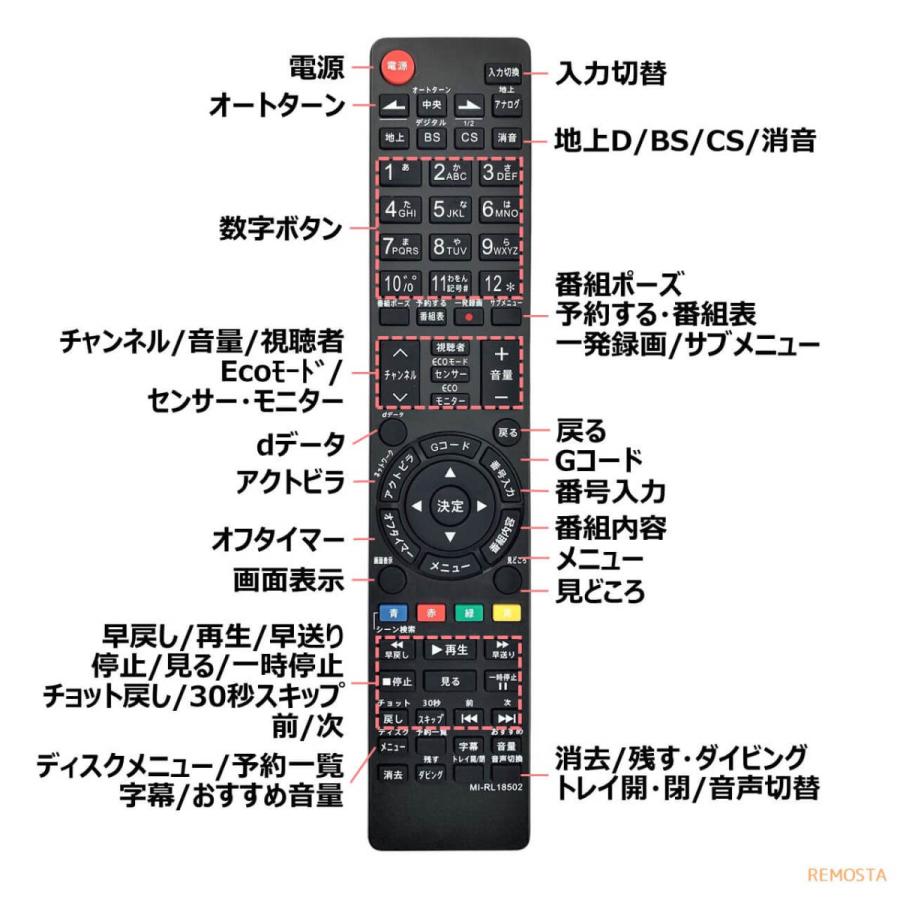 三菱 テレビ リモコン リアル RL18502 RL18501 RL18503 RL19501 RL19701 RL18904 RL18901 MITSUBISHI REAL 代用リモコン REMOSTA｜mokku-shop｜05