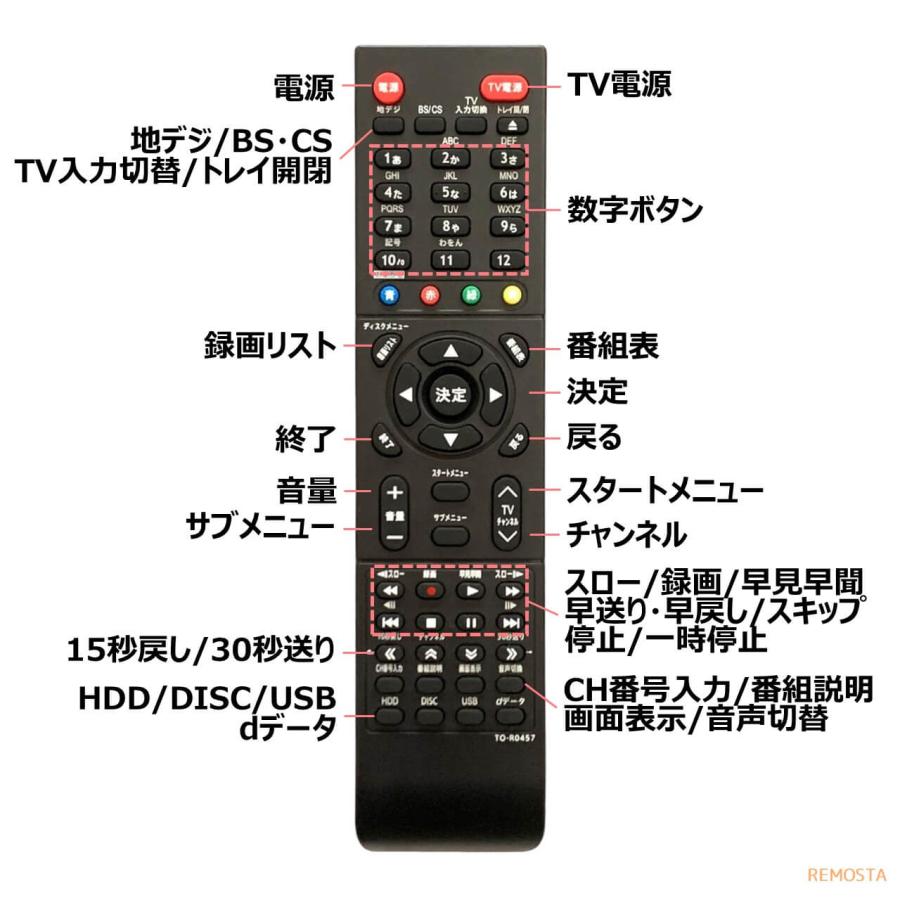 東芝 レグザ ブルーレイ リモコン SE-R0457 SE-R0435 DBR-Z510 DBR-Z520 DBR-Z420 DBR-Z410 TOSHIBA REGZA レコーダー 代用リモコン REMOSTA｜mokku-shop｜05