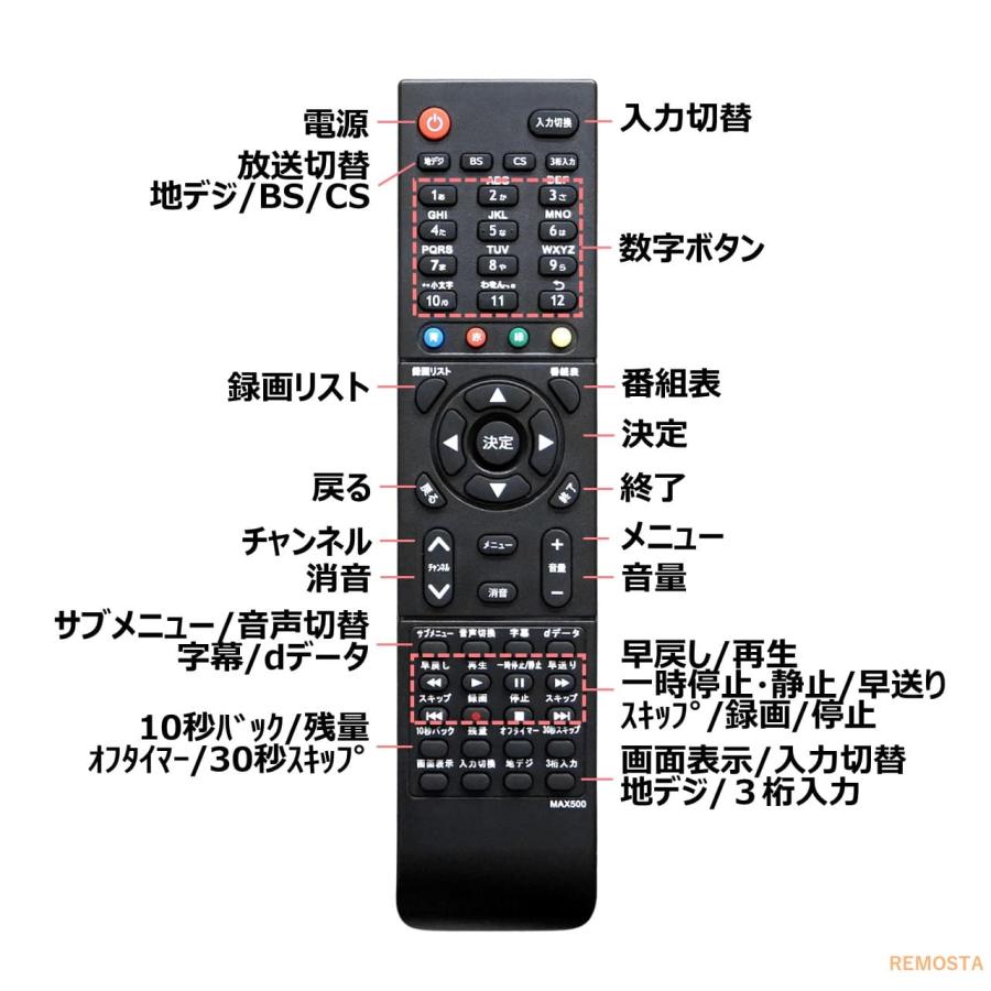 REMOSTA マクスゼン テレビ リモコン MR-500 電池付き J40SK06 REMOSTA マクスゼン テレビ リモコン MR-500 電池付き J40SK06