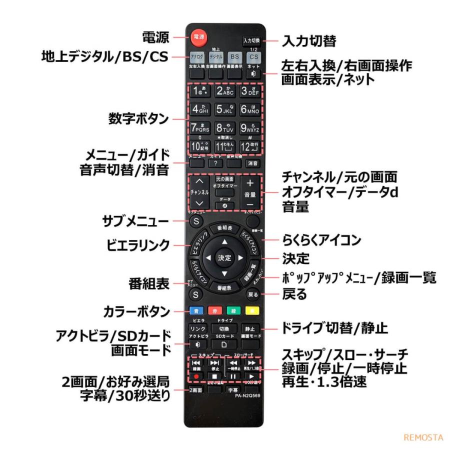 パナソニック テレビ リモコン ビエラ N2QAYB000569 N2QAYB000588 N2QAYB000537 N2QAYB000545 電池付き Panasonic Viera 代用リモコン REMOSTA｜mokku-shop｜05