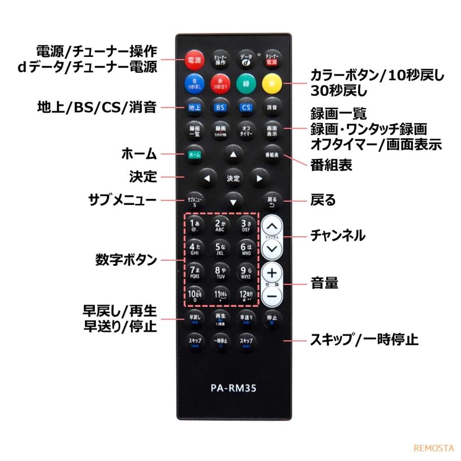 パナソニック プライベートビエラ テレビ リモコン DY-RM35 DY-RM30 Panasonic UN-15TDX7 UN-15TX7 UN-15LD12H UN-15LD11 など VIERA 代用リモコン REMOSTA｜mokku-shop｜05