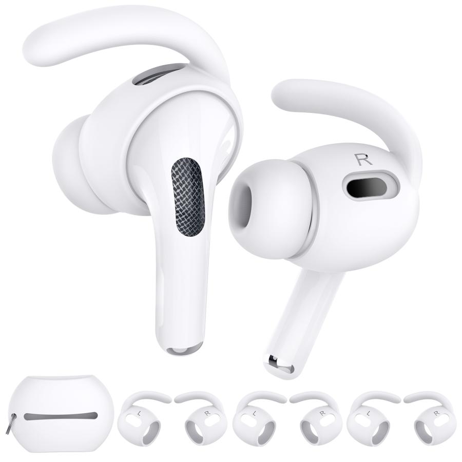 AirPods Pro  第二世代 イヤーピース フックイヤホンカバー エアーポッズプロ 落下防止 イヤーチップ ランニング ケース付 外れ 防止 紛失防止 白 黒 AHAStyle｜mokku-shop｜02