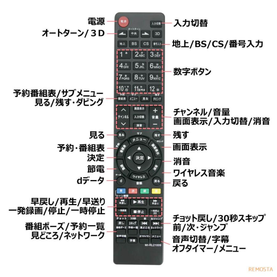 三菱 テレビ リアル リモコン RL21009 RL19509 RL19102 RL19101 RL19704 RL19705 RL21002 REAL MITSUBISHI 代用リモコン REMOSTA｜mokku-shop｜05