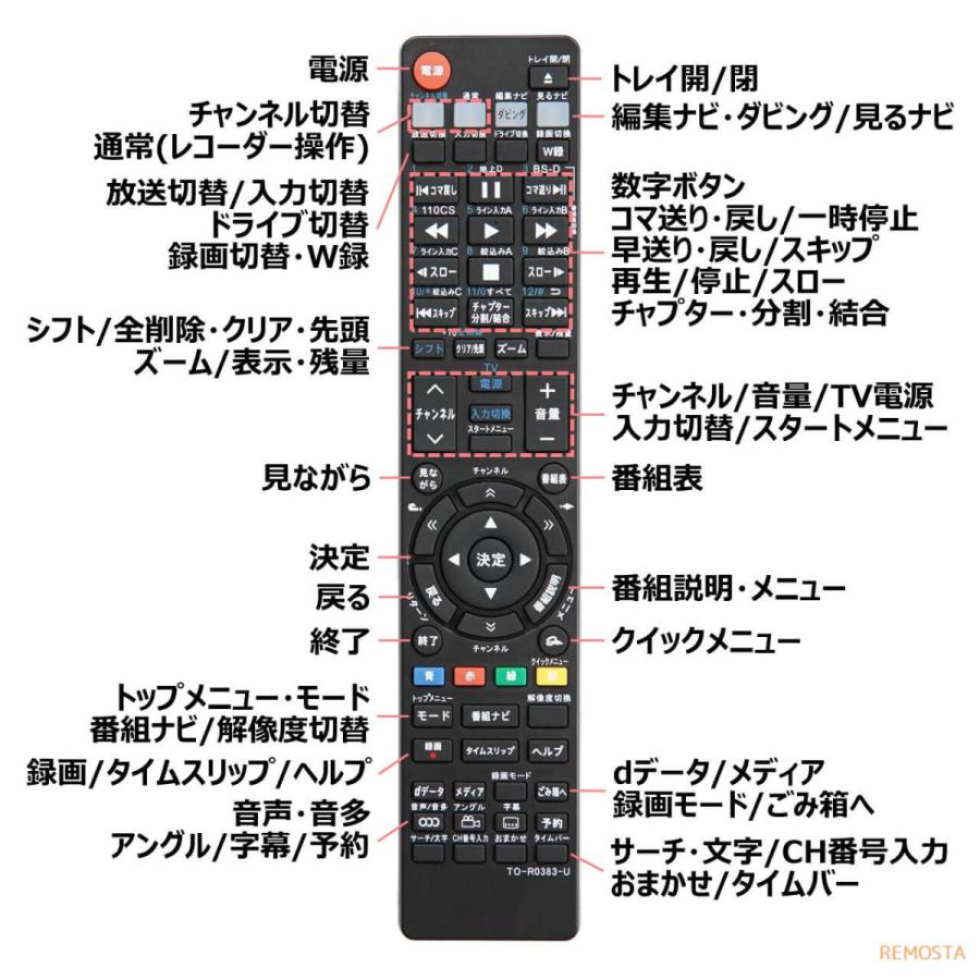 REMOSTA 互換品 東芝 レグザ ブルーレイ リモコン 電池付き SE