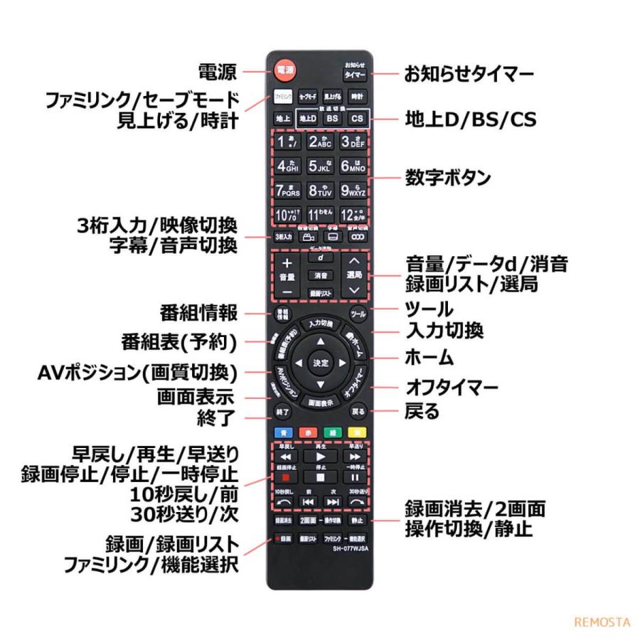 シャープ アクオス テレビ リモコン 電池付き GB077WJSA GA995WJSA GA863WJSA LC-26DV7 LC-32DX3 LC-40DX3 LC-46DX3 SHARP AQUOS 代用リモコン REMOSTA｜mokku-shop｜05