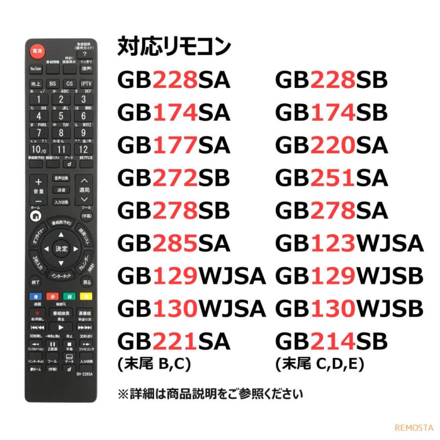 SHARP AQUOS テレビリモコン GB129WJSA