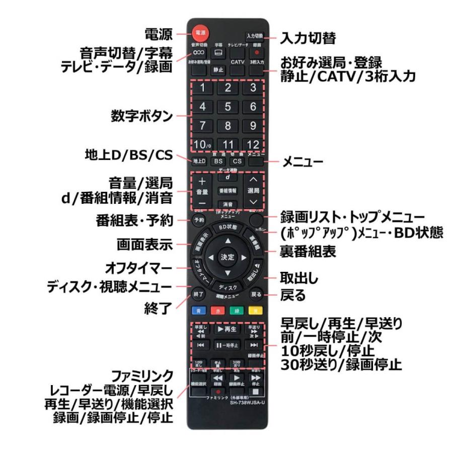 シャープ テレビ リモコン 電池付き GA738WJSA LC-20DX1 LC-26DX1 LC-32DX1 LC-37DX1 LC-42DX1 LC-46DX1 LC-52DX1 SHARP AQUOS 代用リモコン REMOSTA｜mokku-shop｜05