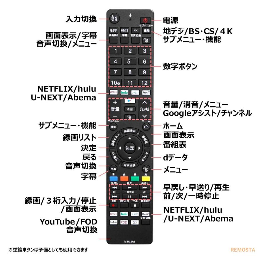 TCL テレビ リモコン RC610JJR4 RC610JJR5 P635 P735 C635 C735 C835 シリーズ  REMOSTA 代用リモコン｜mokku-shop｜05