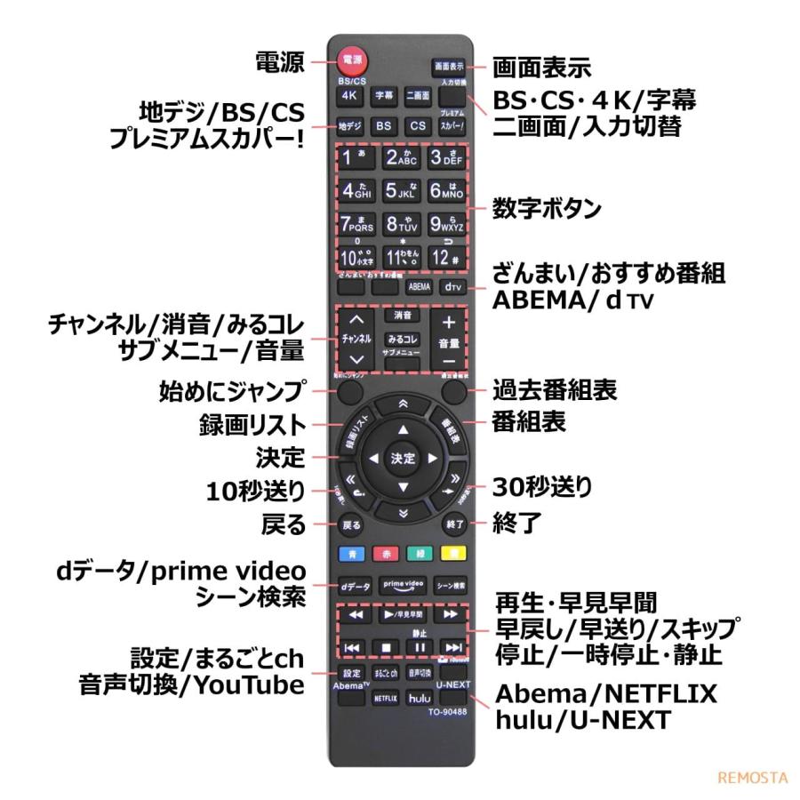 東芝 レグザ テレビ リモコン CT-90488 CT-90487 CT-90496 43RZ630X 50RZ630X 43Z730X 49Z730X 55Z730X 65Z730X 55X930 65X930 など REMOSTA 代用リモコン｜mokku-shop｜05