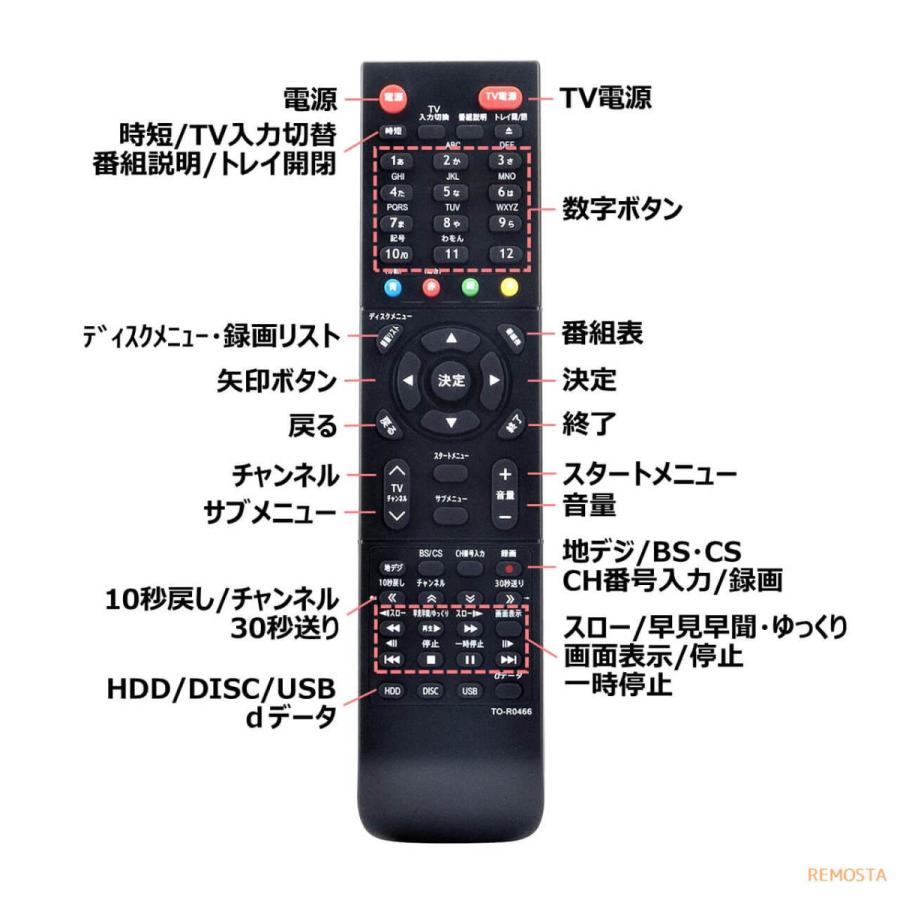 REMOSTA 東芝 レグザ ブルーレイ リモコン SE-R0466 電池付き REMOSTA 東芝 レグザ ブルーレイ リモコン SE-R0466 電池付き
