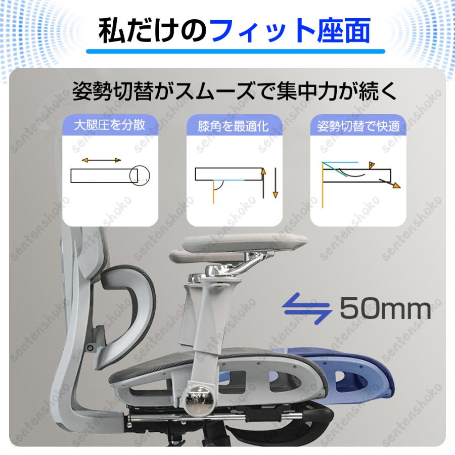オフィスチェア 椅子 デスクチェア 人間工学 パソコンチェア メッシュ 9Dアーム 8Dヘッドレスト 肘付き 回転 昇降 座面調整 静音PUキャスター 在宅勤務 腰痛対策_6