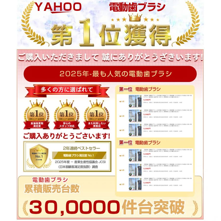 高性能】電動歯ブラシ USB充電式 音波歯ブラシ 高速振動 42,000回/分