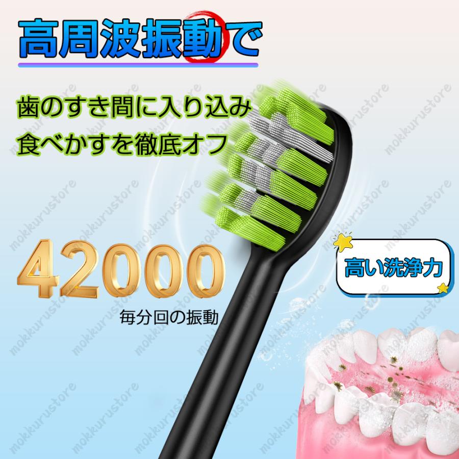 音波・震動・電動歯ブラシ 高性能】電動歯ブラシ USB充電式 音波歯ブラシ 高速振動 42,000回/分