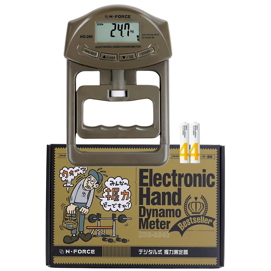 握力計 握力測定 デジタル握力計 保証書付 電池付き オリーブ HG-299