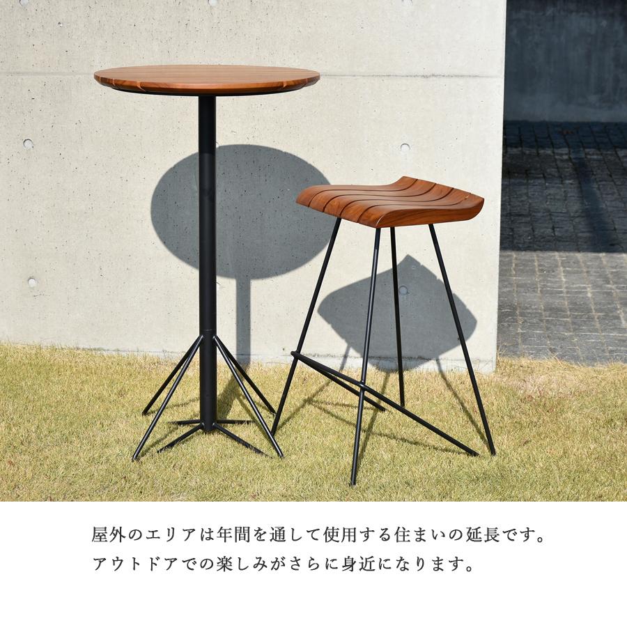 ハイテーブル ハオク テーブル 2人用 円形 60cm 屋外用 無垢材
