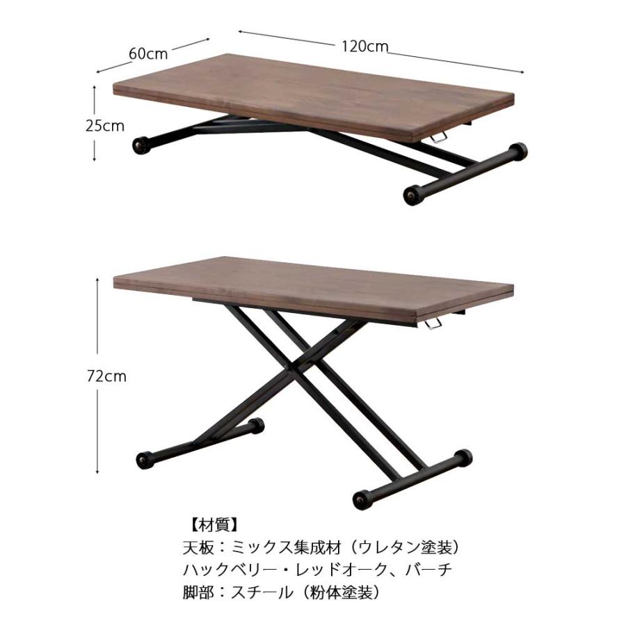 リビングテーブル センターテーブル リフトアップテーブル 昇降式 作業台 幅120 完成品 キャスター付き  LTXミックス昇降テーブル LTX MIX 120 LIFT UP TABLE｜moku-moku｜08