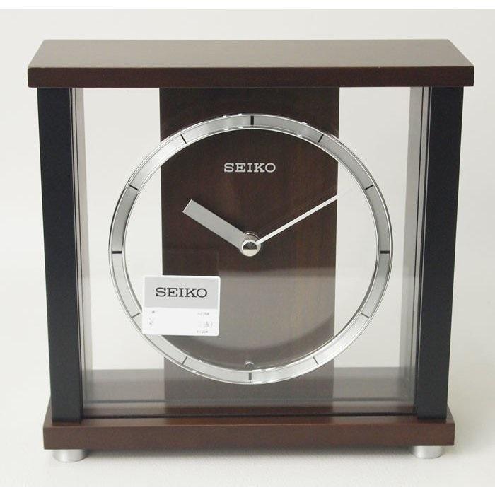 SEIKO 置時計 クォーツ 木製 ブラウン ガラスケース付き セイコー 置時計 ウォルナット突板貼り 木枠 濃茶木地塗装