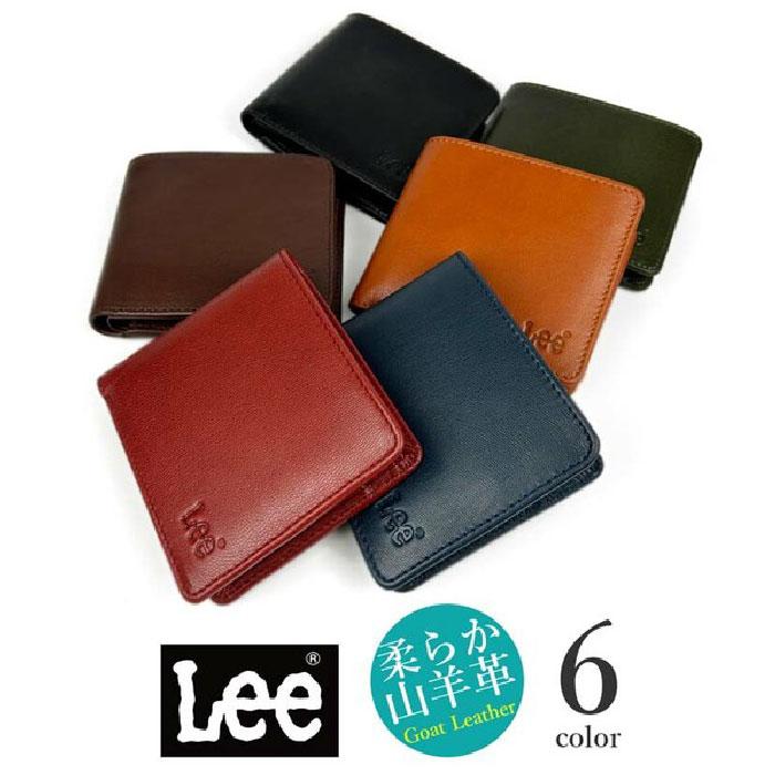 Real 黒 レザー 二つ折り財布 LEE リー 柔らか ゴートレザー二つ折り財布 ウォレット 山羊革 本革