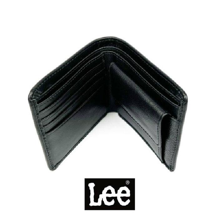 Real 黒 レザー 二つ折り財布 LEE リー 柔らか ゴートレザー二つ折り財布 ウォレット 山羊革 本革