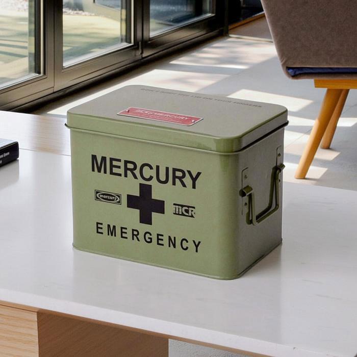 マーキュリー 救急箱 エマージェンシーボックス トレー付き 金属製 赤
