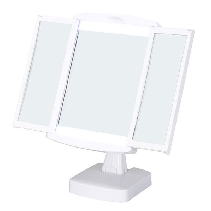 キレイミラー LEDライト付 三面鏡 拡大鏡 卓上 ホワイト/ブラック NK