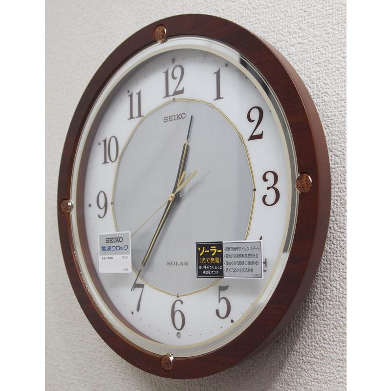 セイコー ソーラープラス 電波掛時計 ソーラークロック 木枠 茶木地