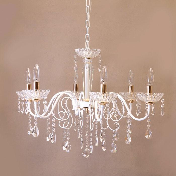 クリスタルガラス シャンデリア SUCI スーチ6灯 WHITE / GOLD E12/水雷