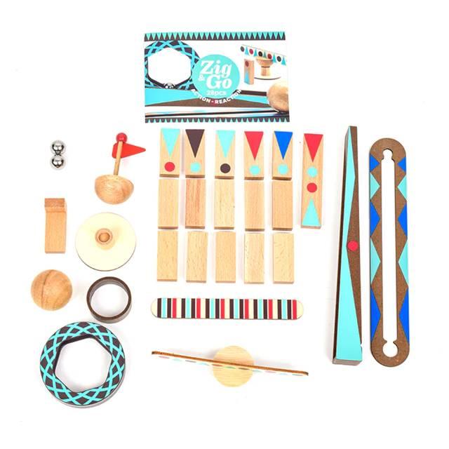 ジグアンドゴー 48ピース + 28ピース セット　ピタゴラスイッチ DJECO ドミノ倒し 木のおもちゃ ピタゴラスイッチ 知育玩具 7歳