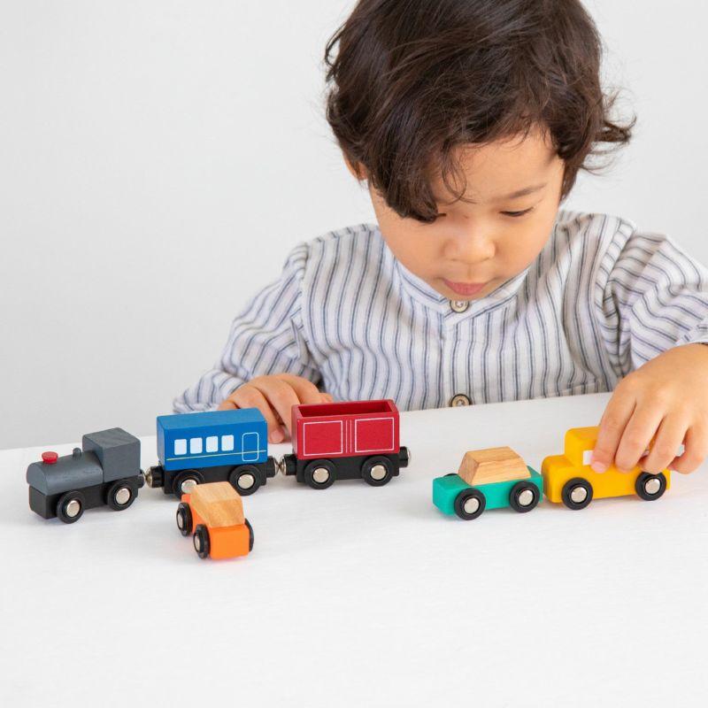トレイン＆オートモービルセット 木製レール 木のおもちゃ 汽車 電車 列車 くるま｜mokuguru｜02