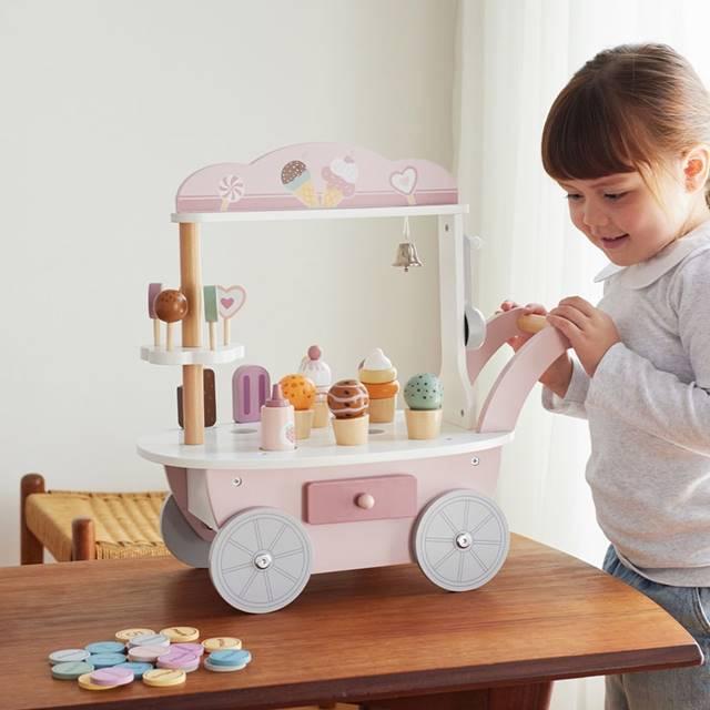おままごとセット アイスクリーム お店屋さんごっこ 木のおもちゃ 3歳 4歳 誕生日 プレゼント アイスワゴン クリスマスプレゼントの画像