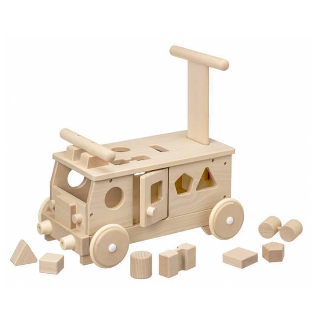 森のパズルバス 赤ちゃん 手押し車 カタカタ おもちゃ 積み木 型はめ パズル 乗用玩具 日本製｜mokuguru