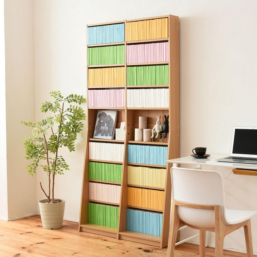 配送無料 薄型文庫本収納ラック W900 D120-240 H1800 ブックシェルフ