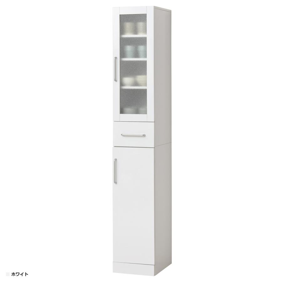 食器棚 キッチンシェルフ キッチンボード スリム 幅30cm 高さ180cm ホワイト すりガラス扉 可動棚 転倒防止 省スペース 収納家具の画像