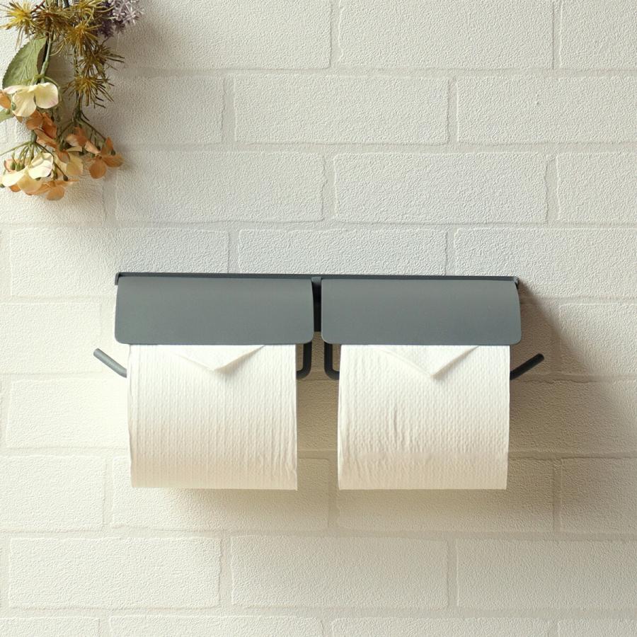 トイレットペーパーホルダー アイアン スチール製 ダブル 上蓋完成品