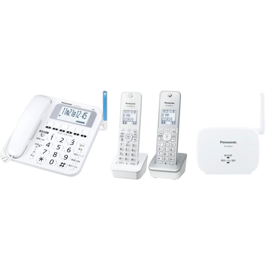 子機2台付＋中継アンテナ パナソニック  留守番 電話機　着信LED搭載 迷惑電話防止搭載  VE-GE19DL-W子機1付＋増設子機1台 留守録 ナンバーディスプレイ | Panasonic | 02
