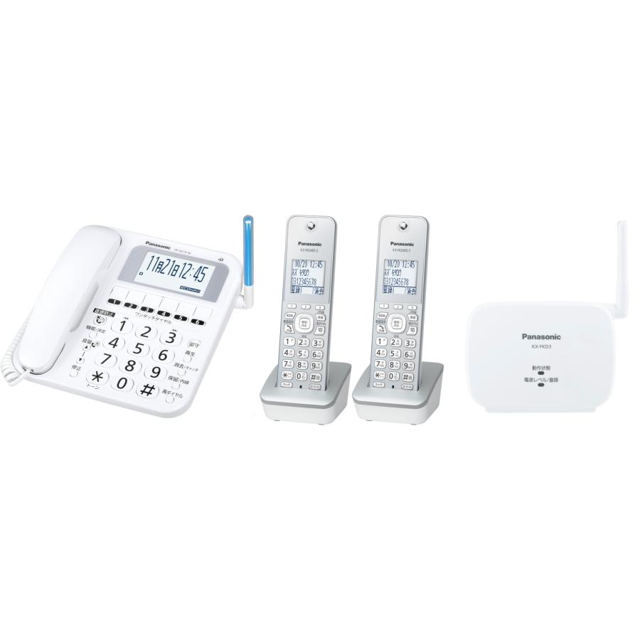 子機2台付＋中継アンテナ パナソニック  留守番 電話機　着信LED搭載 迷惑電話防止搭載  VE-GE19DL-W子機1付＋増設子機1台 留守録 ナンバーディスプレイ | Panasonic | 03