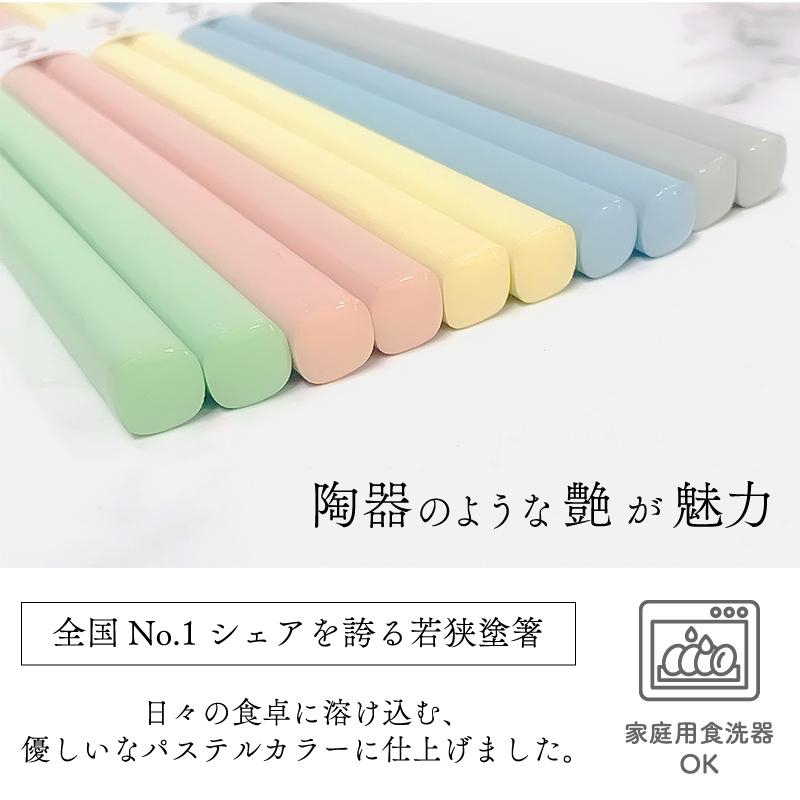 食洗機対応 若狭箸 パステルカラー 5膳セット 23cm 定形外郵便対応