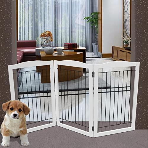 木製犬用フェンス、犬用ゲート、ペット用ゲート、折り式バリア、ペット用家具フェンス 、柵 犬、ドッグラン フェンス、白い (高さ81cm、長さ