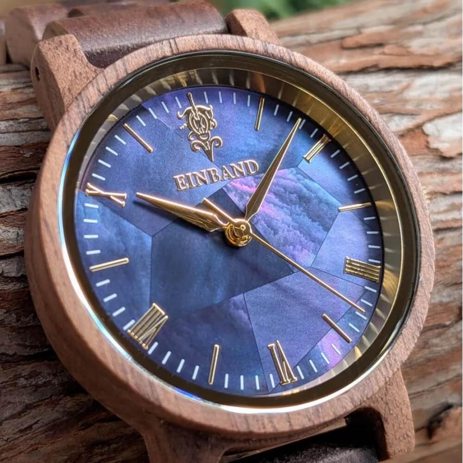 腕時計 木製 レディース ブランド Reise ネイビーブルーマザーオブパール クルミ 木製腕時計 32mm 女性向け 日本製 アインバンド EINBANDの画像