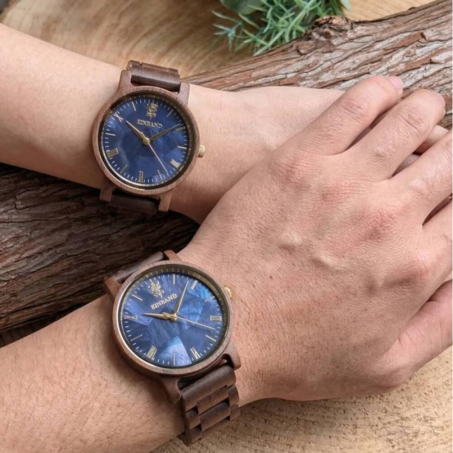 腕時計 木製 レディース ブランド Reise ネイビーブルーマザーオブパール クルミ 木製腕時計 32mm 女性向け 日本製 アインバンド EINBANDの画像