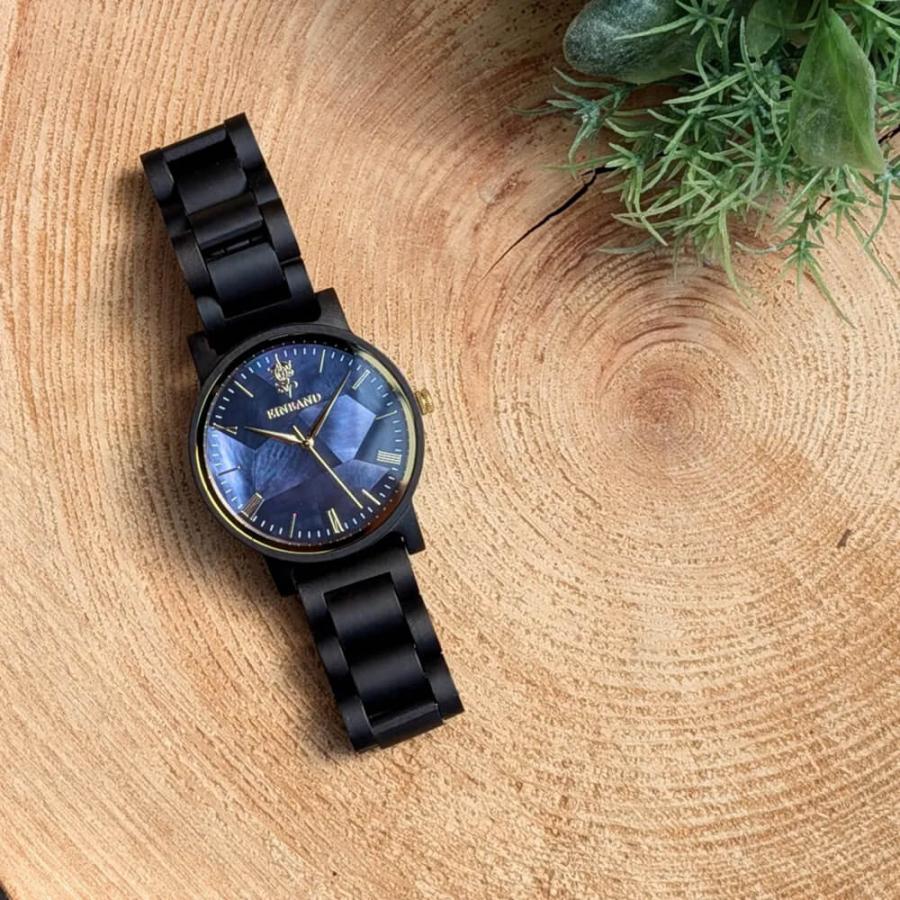 腕時計 木製 メンズ ブランド Reise ネイビーブルーマザーオブパール サンダルウッド 木製腕時計 40mm 男性向け 日本製 アインバンド EINBANDの画像
