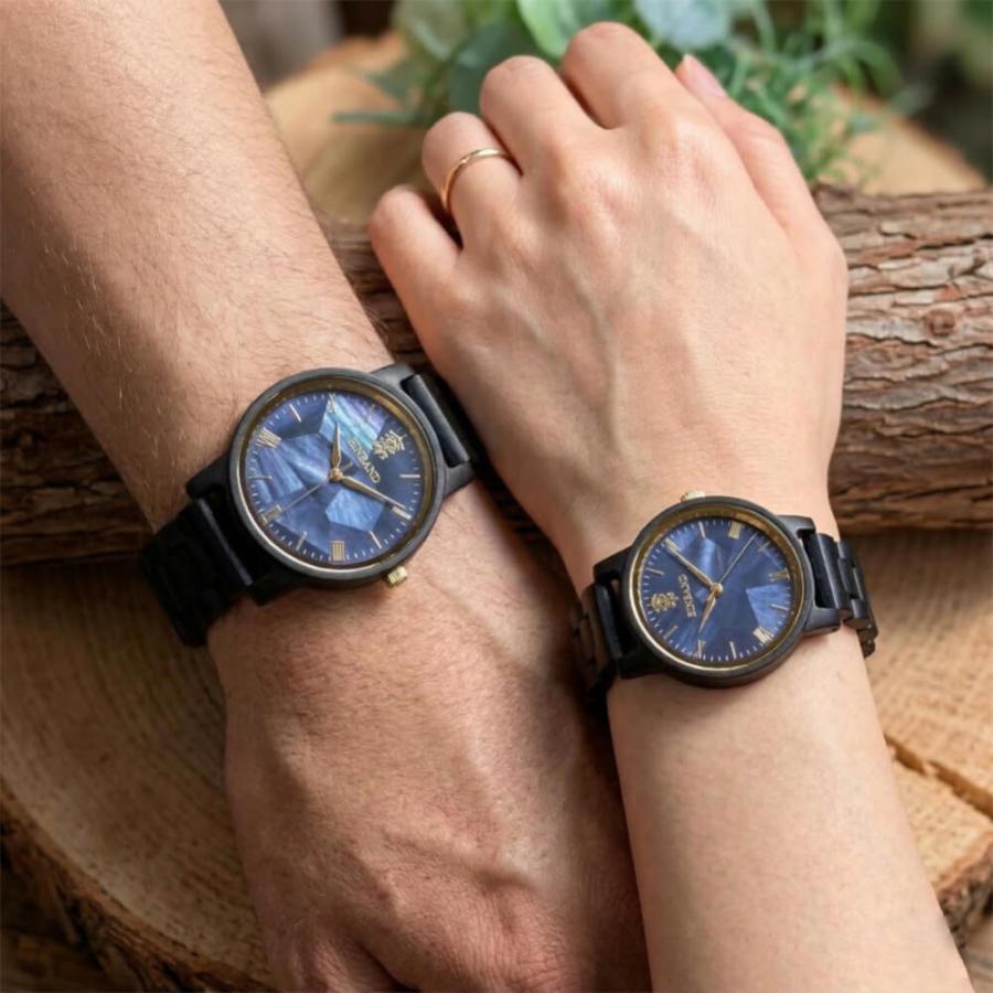 腕時計 木製 メンズ ブランド Reise ネイビーブルーマザーオブパール サンダルウッド 木製腕時計 40mm 男性向け 日本製 アインバンド EINBANDの画像