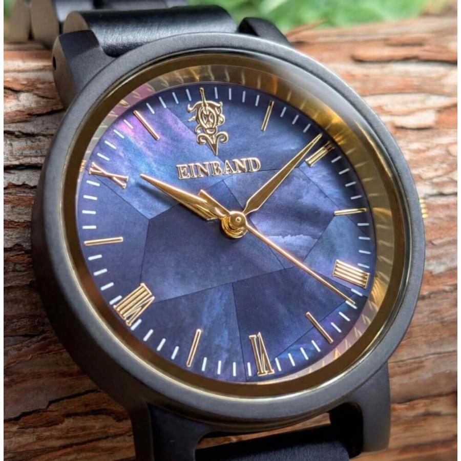腕時計 木製 レディース ブランド Reise ネイビーブルーマザーオブパール サンダルウッド 木製腕時計 32mm 女性向け 日本製 アインバンド EINBANDの画像