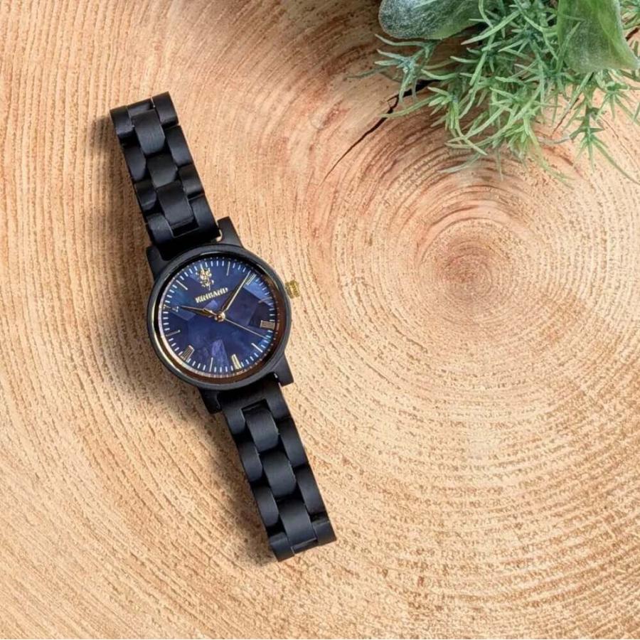 腕時計 木製 レディース ブランド Reise ネイビーブルーマザーオブパール サンダルウッド 木製腕時計 32mm 女性向け 日本製 アインバンド EINBANDの画像