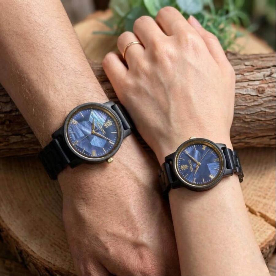 腕時計 木製 レディース ブランド Reise ネイビーブルーマザーオブパール サンダルウッド 木製腕時計 32mm 女性向け 日本製 アインバンド EINBANDの画像