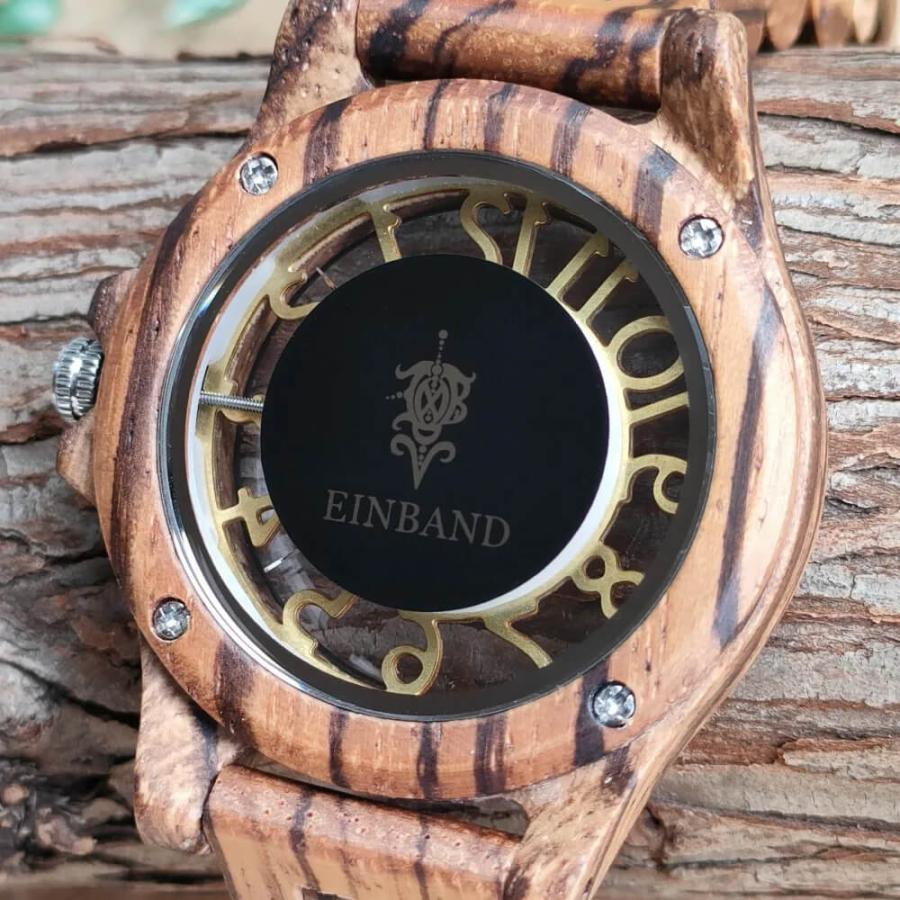 腕時計 木製 レディース ブランド クォーツ Freiheit Zebrawood スケルトン仕様 ゼブラウッドの木製腕時計 34mm 女性向け 日本製 おしゃれ アインバンド EINBANDの画像