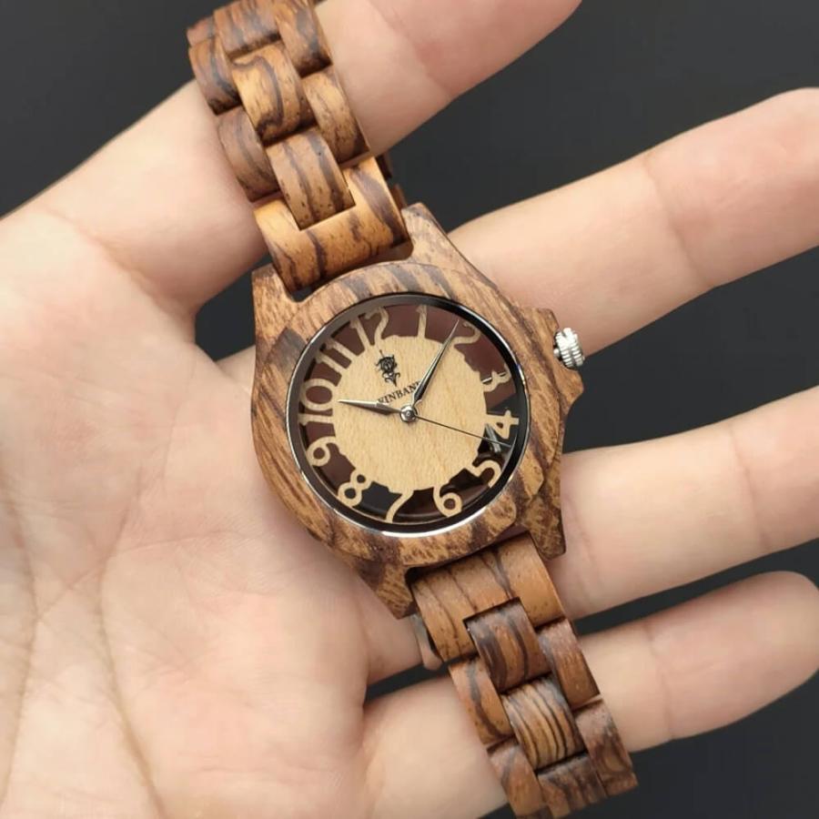 腕時計 木製 レディース ブランド クォーツ Freiheit Zebrawood スケルトン仕様 ゼブラウッドの木製腕時計 34mm 女性向け 日本製 おしゃれ アインバンド EINBANDの画像
