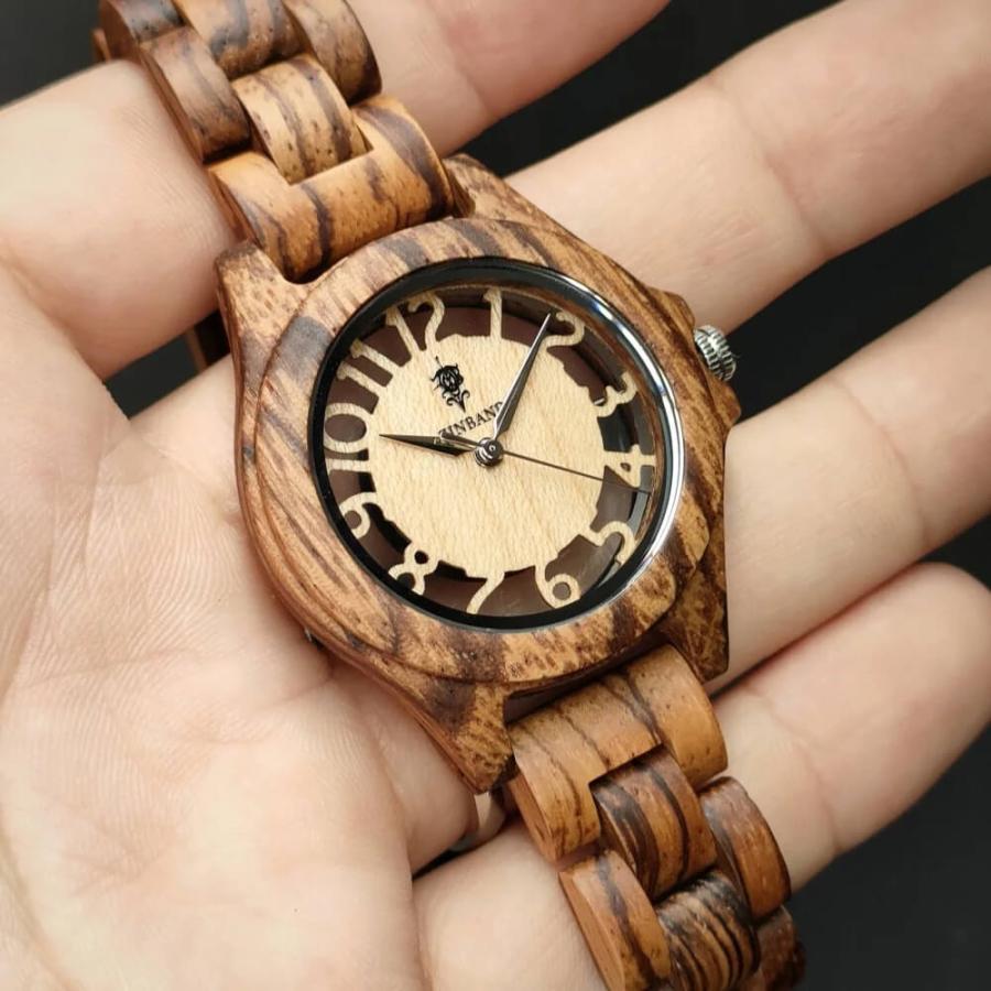 腕時計 木製 レディース ブランド クォーツ Freiheit Zebrawood スケルトン仕様 ゼブラウッドの木製腕時計 34mm 女性向け 日本製 おしゃれ アインバンド EINBANDの画像