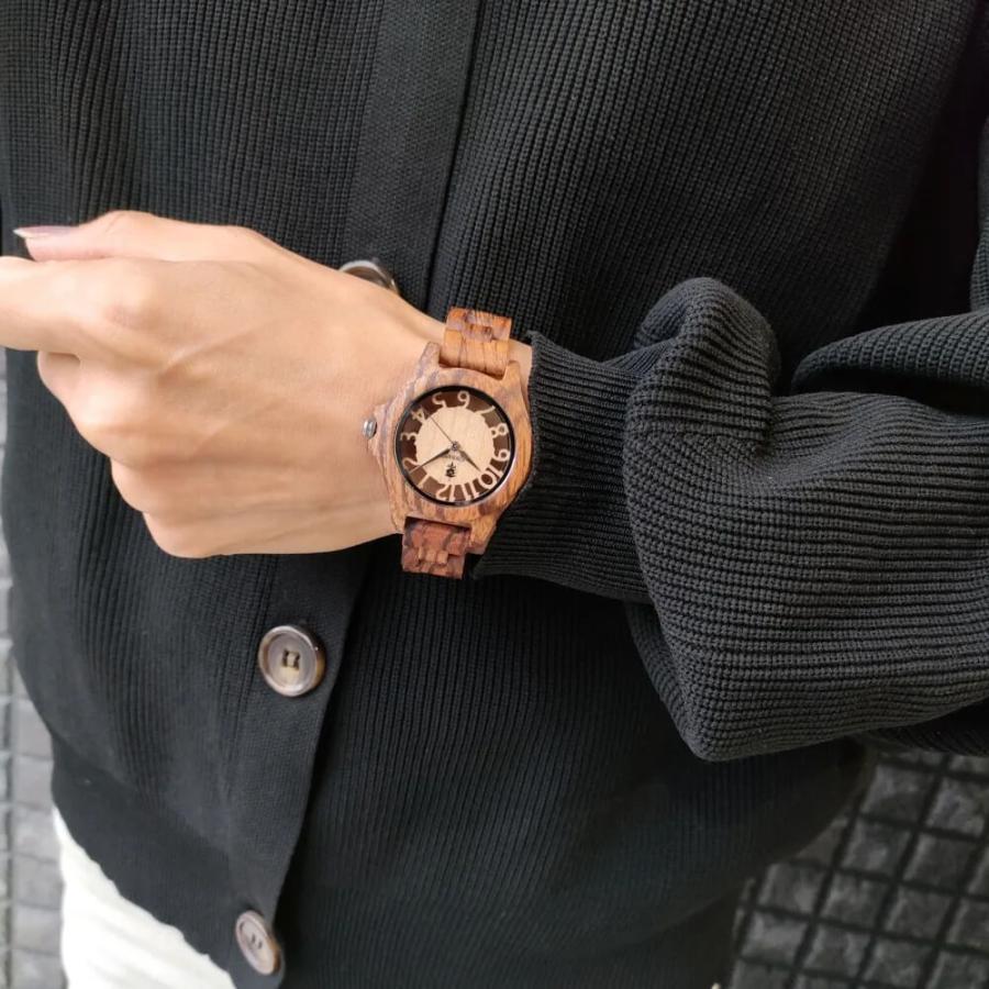 腕時計 木製 レディース ブランド クォーツ Freiheit Zebrawood スケルトン仕様 ゼブラウッドの木製腕時計 34mm 女性向け 日本製 おしゃれ アインバンド EINBANDの画像